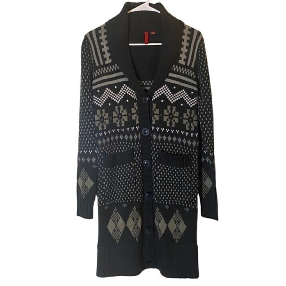 5/48 Black and Gray Patterned Long Cardigan Sweater